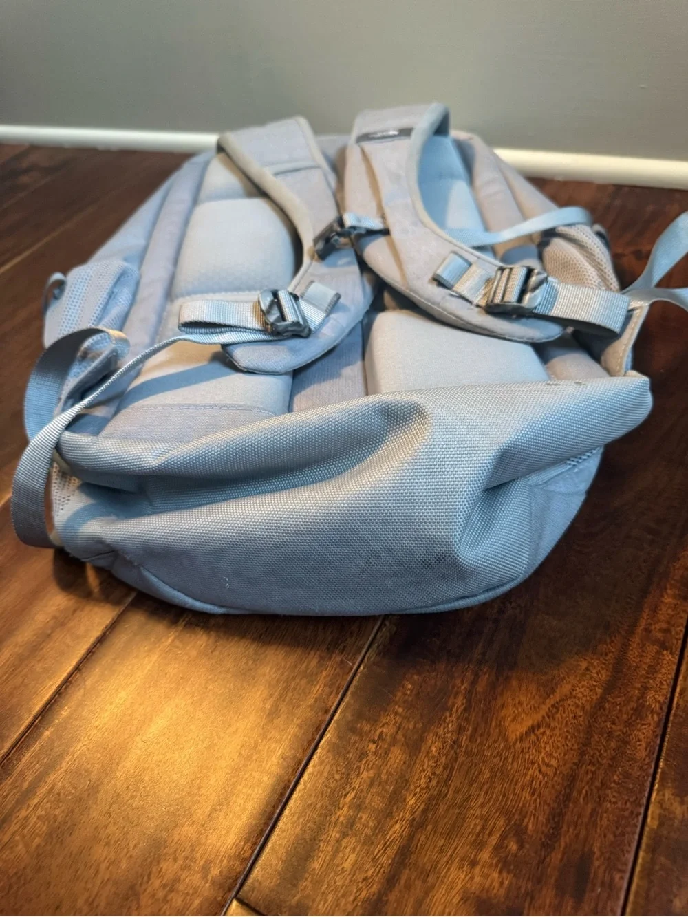 The North Face Vault Light Gray Backpack with Pink Accents